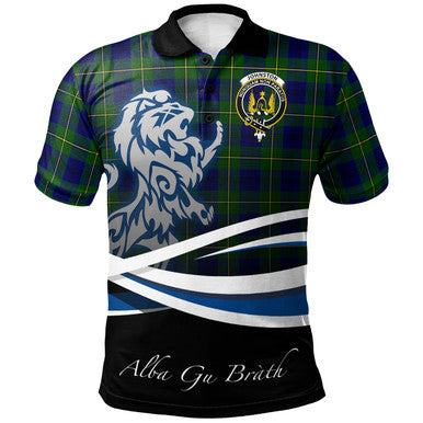 Scottish Johnston Modern Clan Crest Tartan Polo Shirt - Scotland Lion Front Side Tartan Plaid