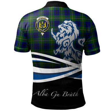 Scottish Johnston Modern Clan Crest Tartan Polo Shirt - Scotland Lion Back Side Tartan Plaid