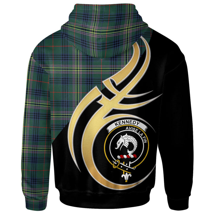 Scottish Kennedy Clan Crest Tartan Hoodie - Believe In Me Back Side Tartan Plaid