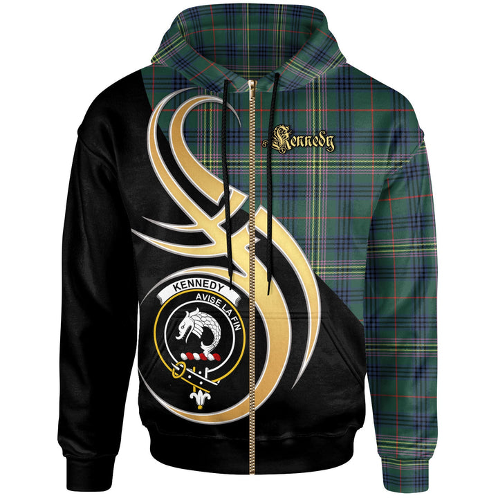 Scottish Kennedy Clan Crest Tartan Hoodie - Believe In Me Zip-up Tartan Plaid