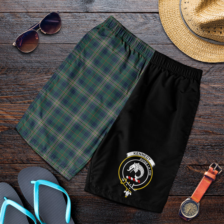 Scottish Kennedy Clan Crest Tartan Men Shorts Half of Me Tartan Plaid 2