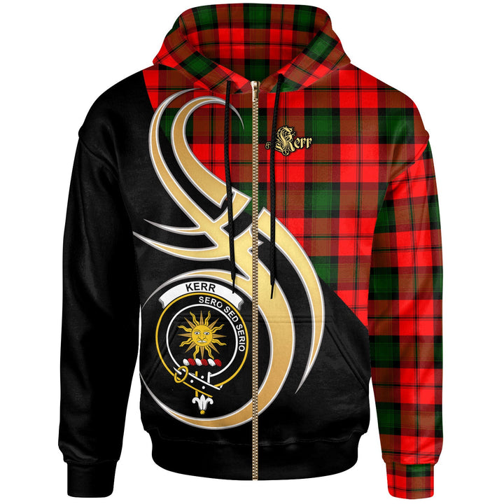 Scottish Kerr Clan Crest Tartan Hoodie - Believe In Me Zip-up Tartan Plaid
