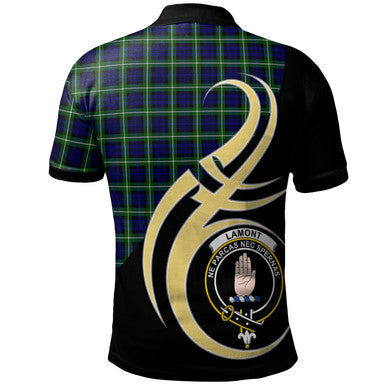 Scottish Lamont Modern Clan Crest Tartan Polo Shirt Believe in Me Back Side Tartan Plaid