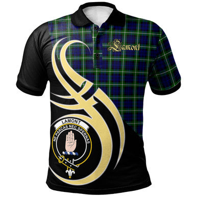 Scottish Lamont Modern Clan Crest Tartan Polo Shirt Believe in Me Front Side Tartan Plaid