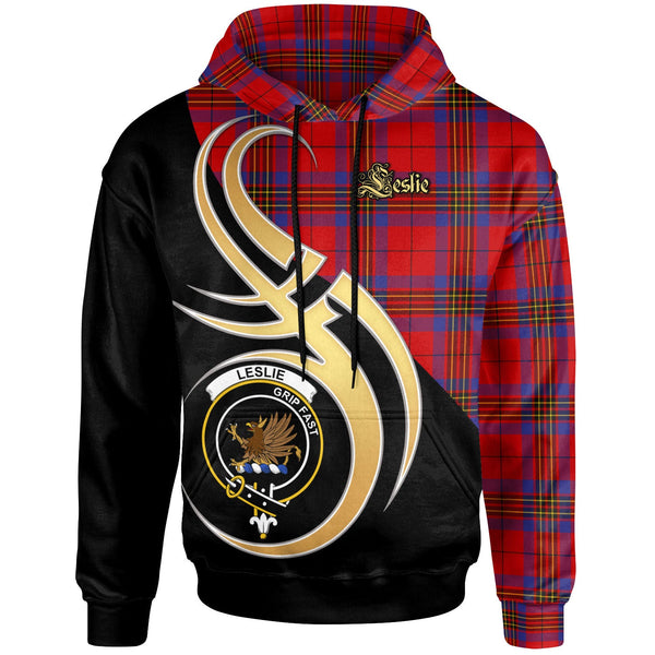 Scottish Leslie Clan Crest Tartan Hoodie - Believe In Me Front Side Tartan Plaid