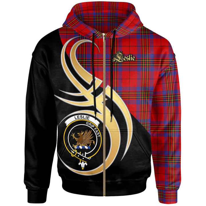 Scottish Leslie Clan Crest Tartan Hoodie - Believe In Me Zip-up Tartan Plaid