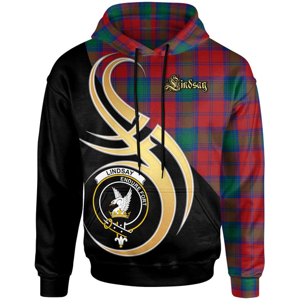 Scottish Lindsay Clan Crest Tartan Hoodie - Believe In Me Front Side Tartan Plaid