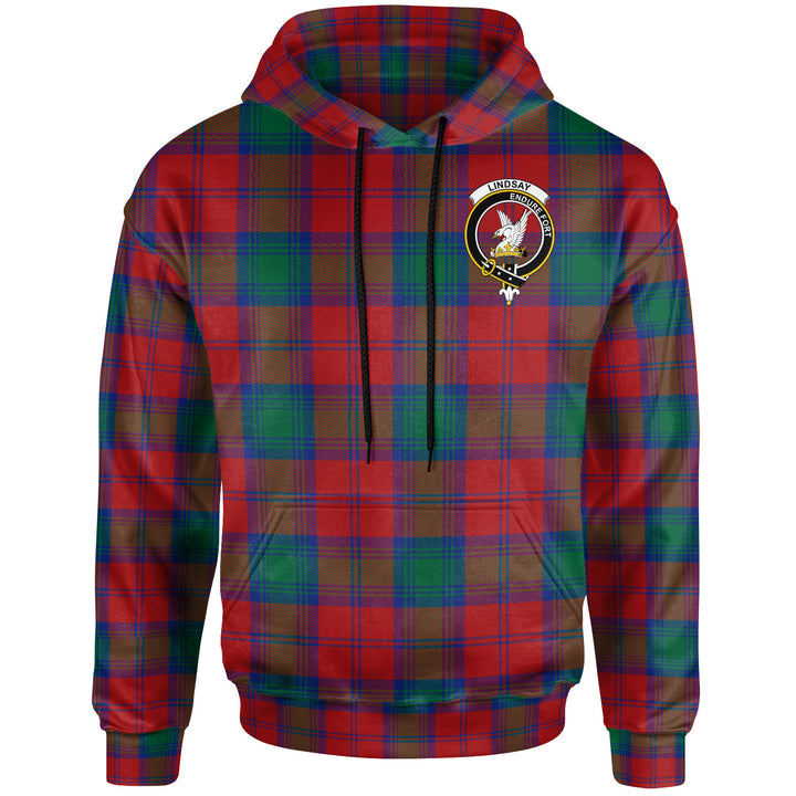Scottish Lindsay Clan Crest Tartan Hoodie Front Side Tartan Plaid