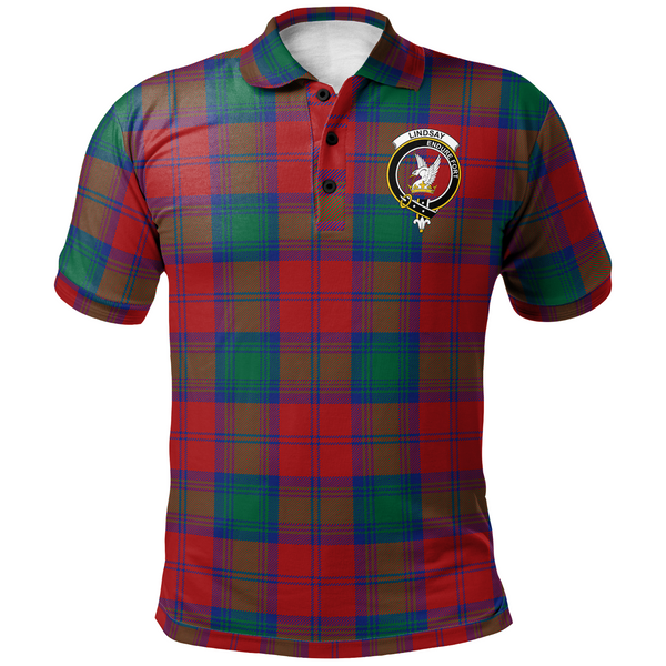 Scottish Lindsay Clan Crest Tartan Polo Shirt Front Side Tartan Plaid