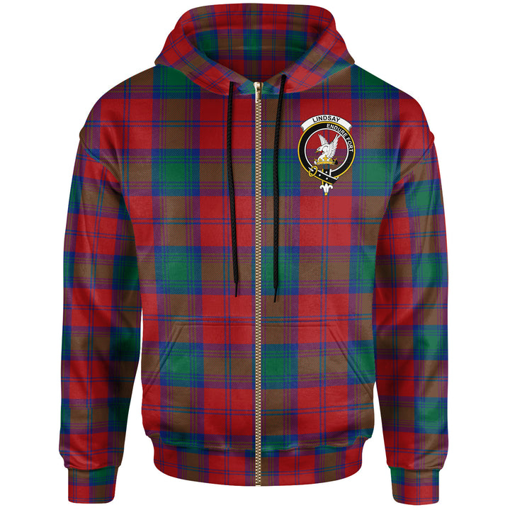Scottish Lindsay Clan Crest Tartan Hoodie Zip Tartan Plaid