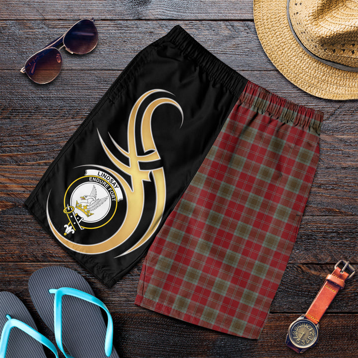 Scottish Lindsay Weathered Clan Crest Tartan Men Shorts Believe in Me 4