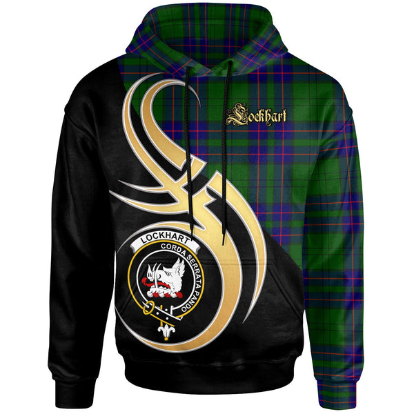 Scottish Lockhart Clan Crest Tartan Hoodie - Believe In Me Front Side Tartan Plaid