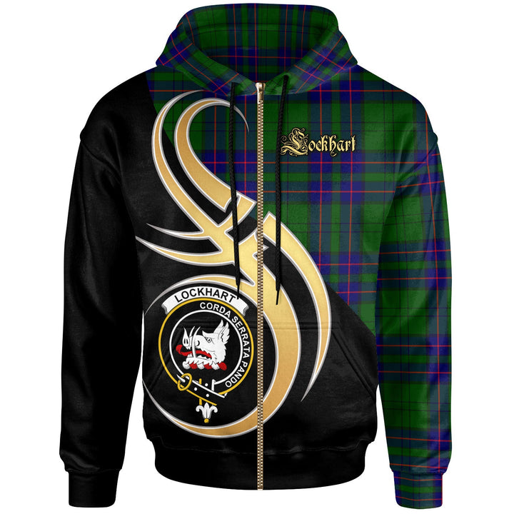 Scottish Lockhart Clan Crest Tartan Hoodie - Believe In Me Zip-up Tartan Plaid