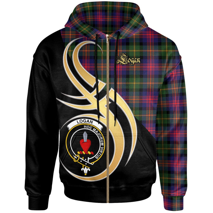Scottish Logan Clan Crest Tartan Hoodie - Believe In Me Zip-up Tartan Plaid