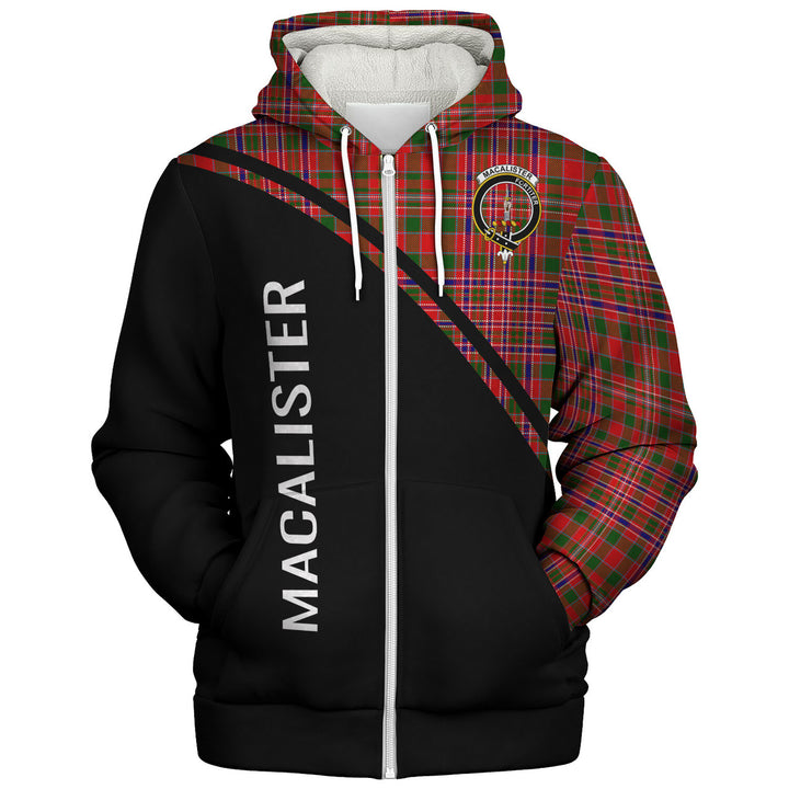 Scottish MacAlister Clan Crest Tartan Curve Sherpa Hoodie Back Side Tartan Plaid