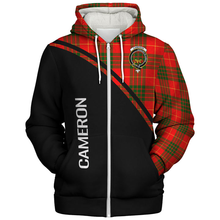 Scottish Cameron Clan Crest Tartan Curve Sherpa Hoodie Back Side Tartan Plaid