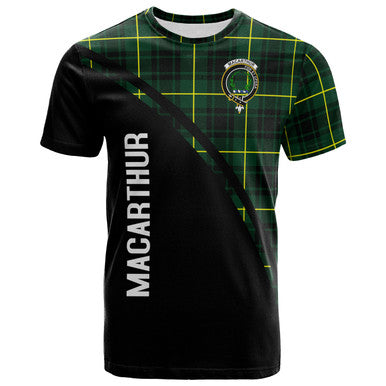 Scottish MacArthur Clan Crest Tartan Curve T-Shirt Front Side Tartan Plaid
