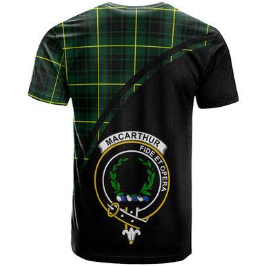 Scottish MacArthur Clan Crest Tartan Curve T-Shirt Back Side Tartan Plaid