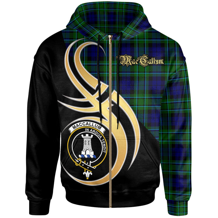 Scottish MacCallum Clan Crest Tartan Hoodie - Believe In Me Zip-up Tartan Plaid