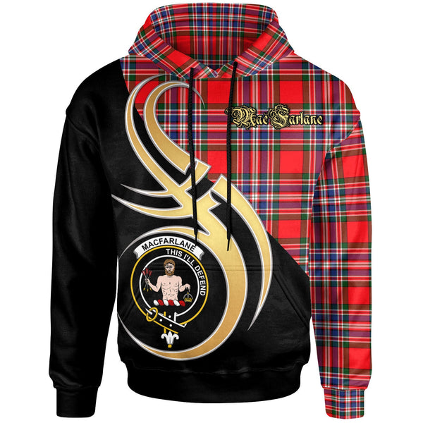 Scottish MacFarlane Clan Crest Tartan Hoodie - Believe In Me Front Side Tartan Plaid