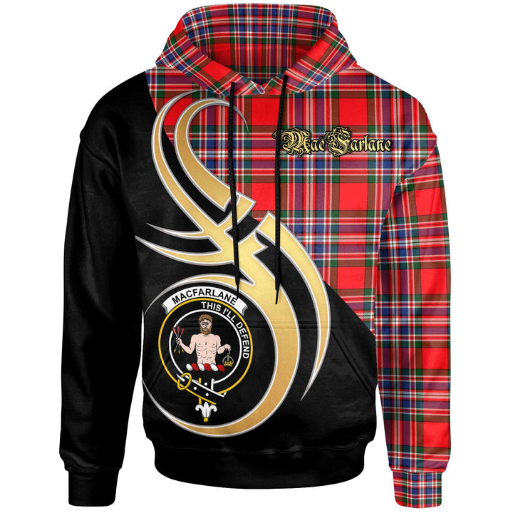 Scottish MacFarlane Clan Crest Tartan Hoodie - Believe In Me Front Side Tartan Plaid