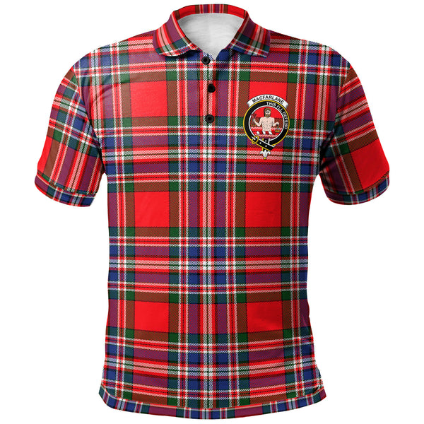 Scottish MacFarlane Clan Crest Tartan Polo Shirt Front Side Tartan Plaid