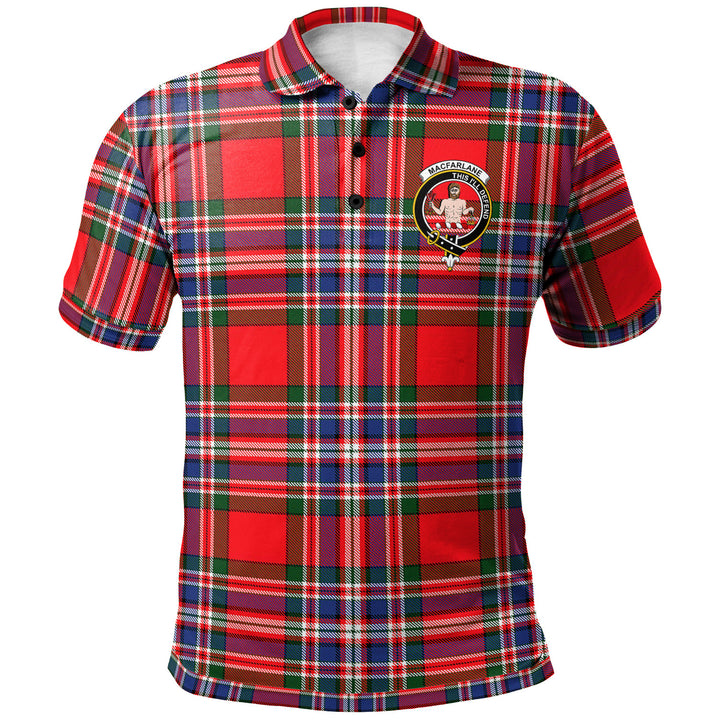 Scottish MacFarlane Clan Crest Tartan Polo Shirt Front Side Tartan Plaid