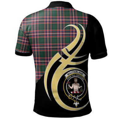 Scottish MacFarlane Hunting Modern Clan Crest Tartan Polo Shirt Believe in Me Back Side Tartan Plaid