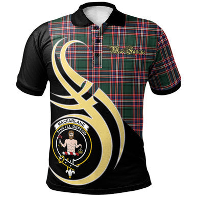 Scottish MacFarlane Hunting Modern Clan Crest Tartan Polo Shirt Believe in Me Front Side Tartan Plaid