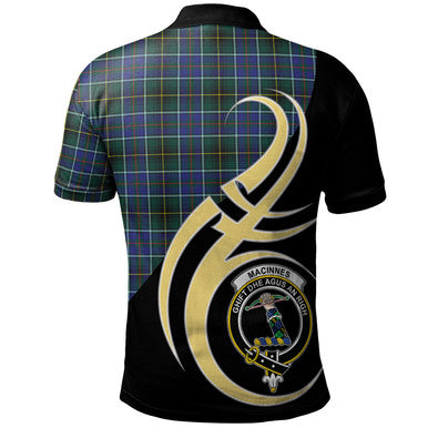Scottish MacInnes Modern Clan Crest Tartan Polo Shirt Believe in Me Back Side Tartan Plaid