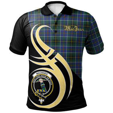 Scottish MacInnes Modern Clan Crest Tartan Polo Shirt Believe in Me Front Side Tartan Plaid