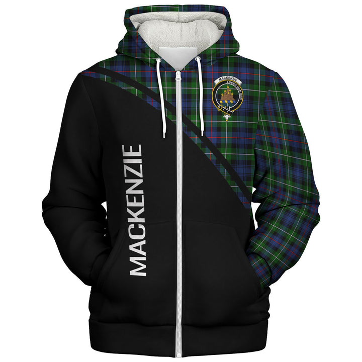 Scottish MacKenzie Clan Crest Tartan Curve Sherpa Hoodie Back Side Tartan Plaid