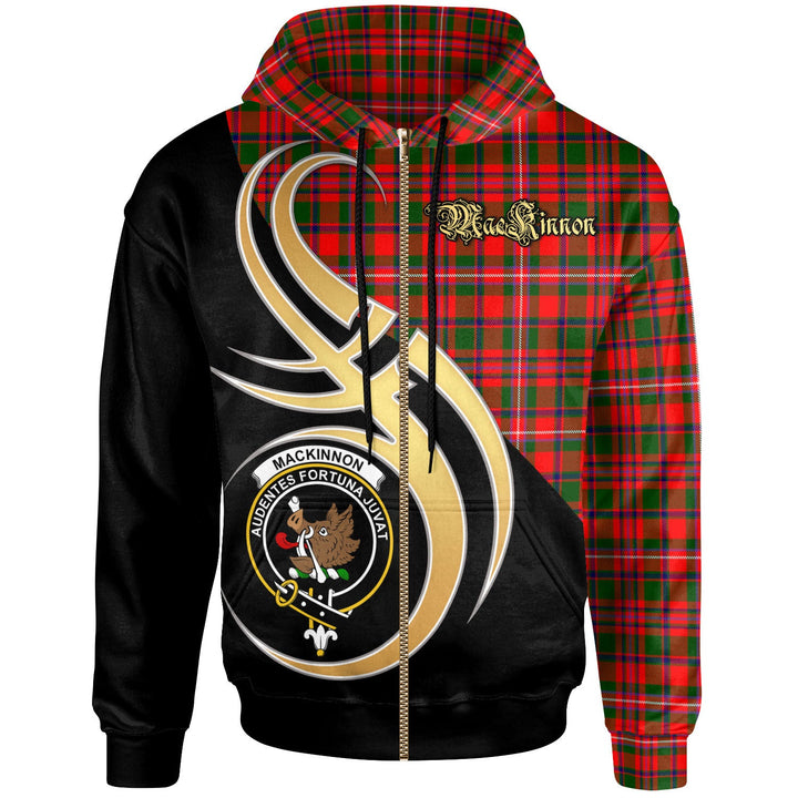Scottish MacKinnon Clan Crest Tartan Hoodie - Believe In Me Zip-up Tartan Plaid
