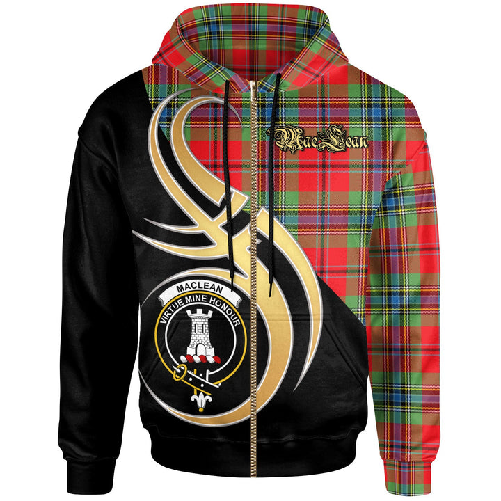 Scottish MacLean Clan Crest Tartan Hoodie - Believe In Me Zip-up Tartan Plaid