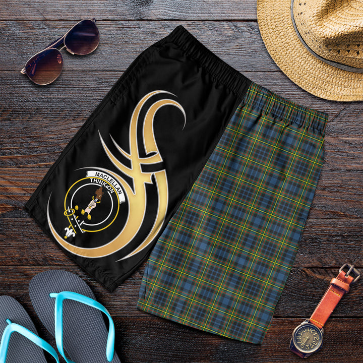 Scottish MacLellan Ancient Clan Crest Tartan Men Shorts Believe in Me 4