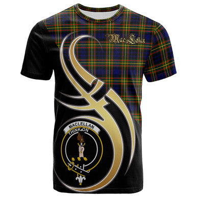 Scottish MacLellan Modern Clan Crest Tartan T-Shirt Believe in Me Front Side Tartan Plaid