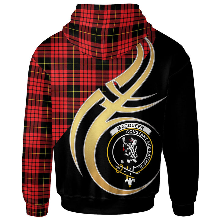 Scottish MacQueen Clan Crest Tartan Hoodie - Believe In Me Back Side Tartan Plaid