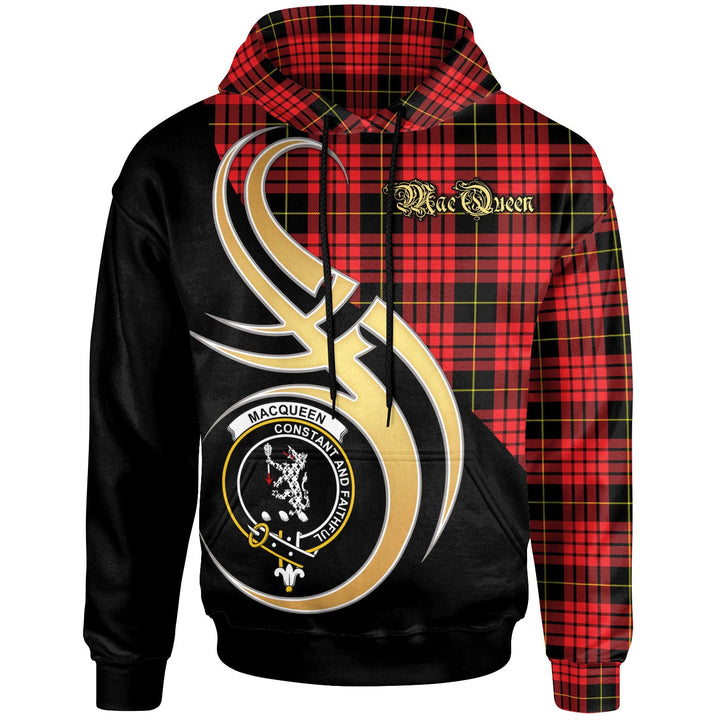 Scottish MacQueen Clan Crest Tartan Hoodie - Believe In Me Front Side Tartan Plaid