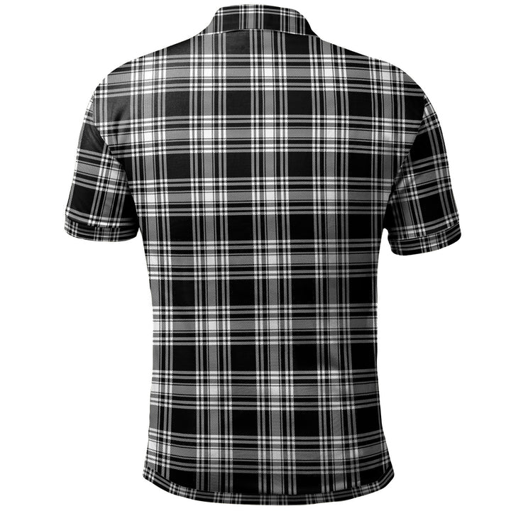 Scottish Menzies Black & White Modern Clan Tartan Polo Shirt Back Side Tartan Plaid
