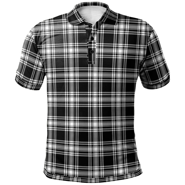 Scottish Menzies Black & White Modern Clan Tartan Polo Shirt Front Side Tartan Plaid