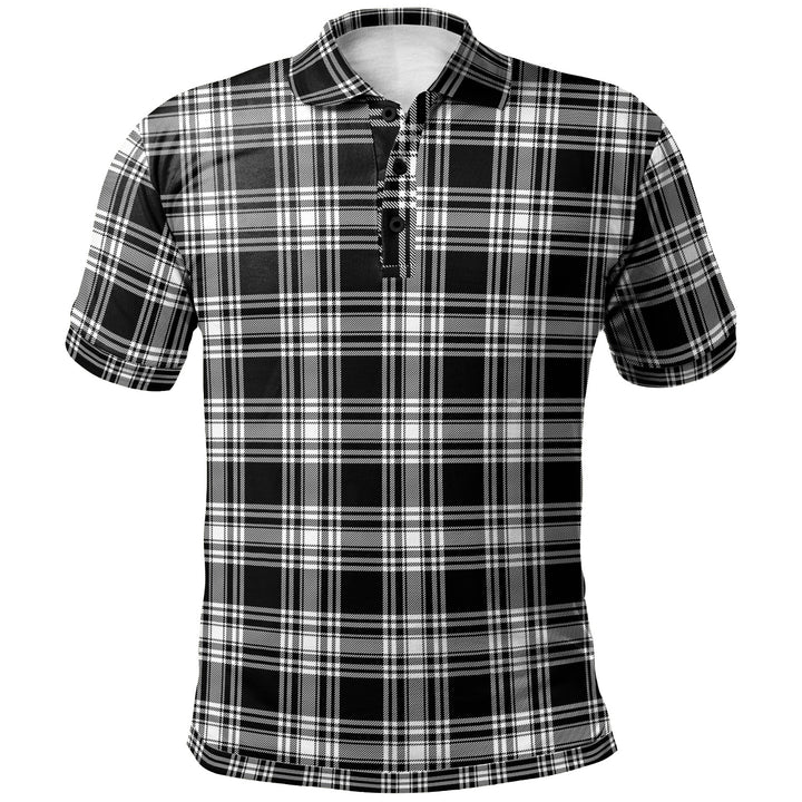 Scottish Menzies Black & White Modern Clan Tartan Polo Shirt Front Side Tartan Plaid