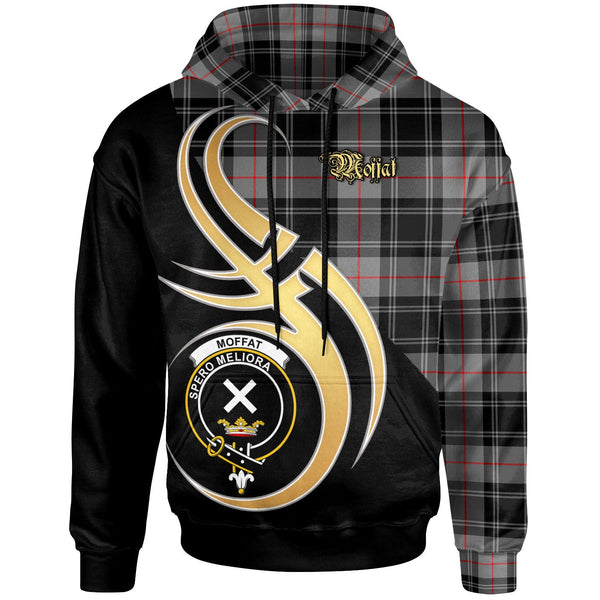 Scottish Moffat Clan Crest Tartan Hoodie - Believe In Me Front Side Tartan Plaid