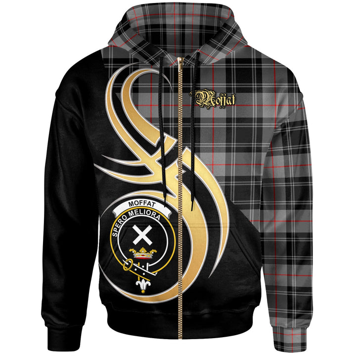 Scottish Moffat Clan Crest Tartan Hoodie - Believe In Me Zip-up Tartan Plaid