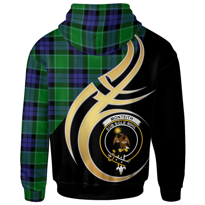 Scottish Monteith Clan Crest Tartan Hoodie - Believe In Me Back Side Tartan Plaid