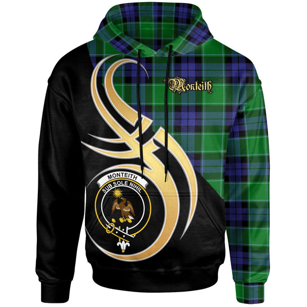 Scottish Monteith Clan Crest Tartan Hoodie - Believe In Me Front Side Tartan Plaid