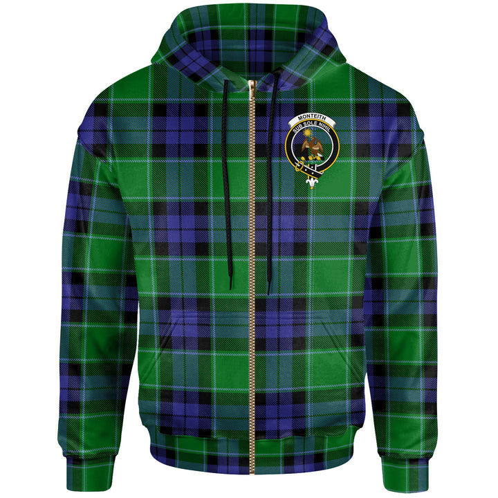 Scottish Monteith Clan Crest Tartan Hoodie Zip Tartan Plaid