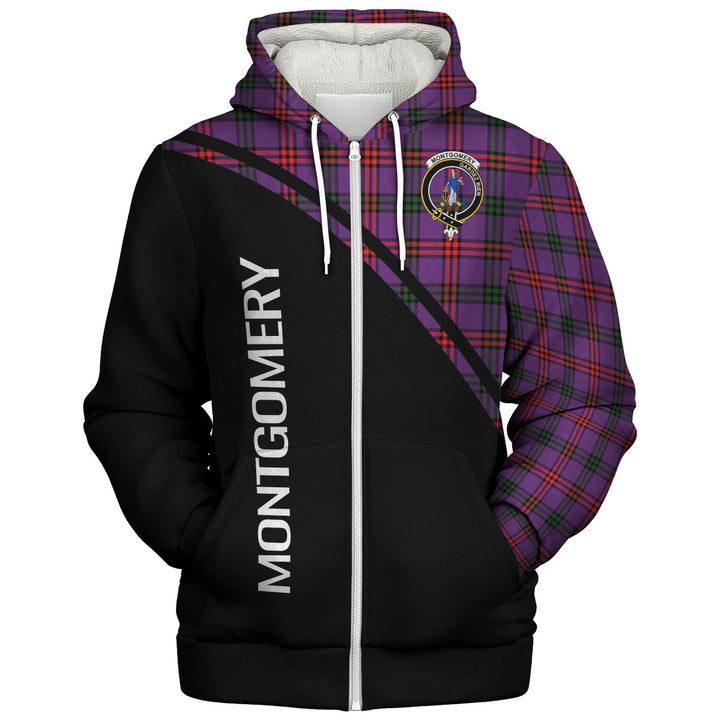 Scottish Montgomery Clan Crest Tartan Curve Sherpa Hoodie Back Side Tartan Plaid