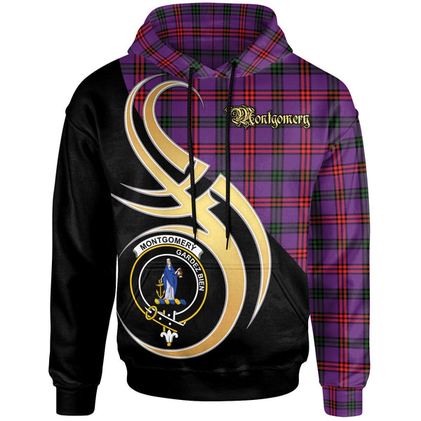 Scottish Montgomery Clan Crest Tartan Hoodie - Believe In Me Front Side Tartan Plaid