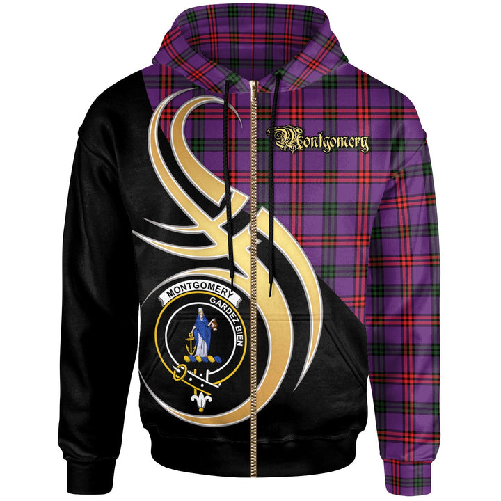 Scottish Montgomery Clan Crest Tartan Hoodie - Believe In Me Zip-up Tartan Plaid