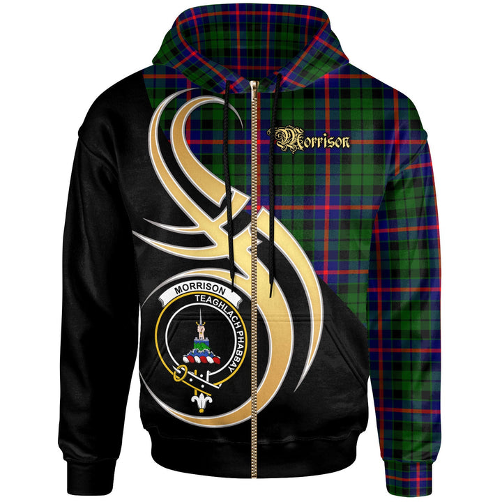 Scottish Morrison Clan Crest Tartan Hoodie - Believe In Me Zip-up Tartan Plaid